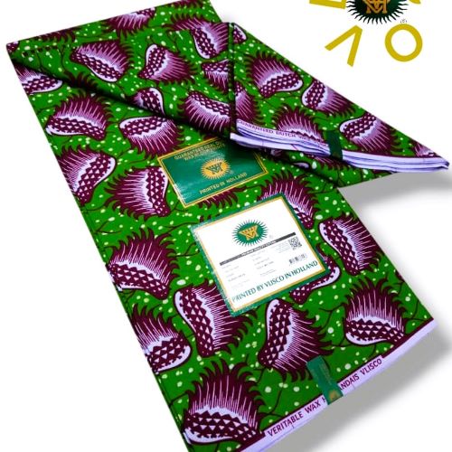 Tissu Wax coloris vert et bordeaux