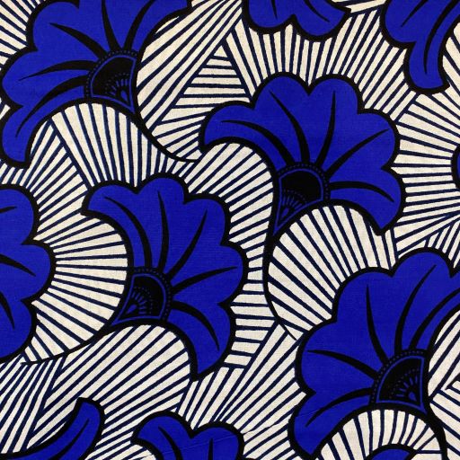 Tissu wax fleurs de mariage bleu